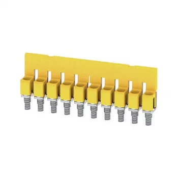 Weidmüller WQV 4/10 šyninis tiltelis, 10 polių, 4 mm², geltonas, poliamidas, UL 94 V-0, pakuotė po 20 vnt.