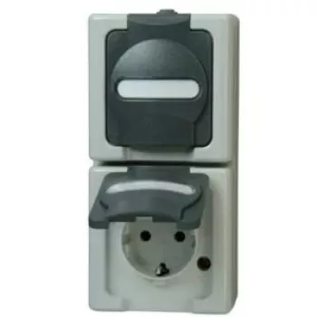 Heinrich Kopp 131456008 Schuko kištukinis lizdas 2-vietis vertikalus, paviršinis montavimas, juoda/pilka, 250V, 16A