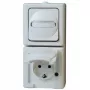 HEINRICH KOPP Kombination vertikalus jungiklis / Schuko lizdas, paviršinis, drėgmei atsparus IP44, Arktis Arctic White (130802000)