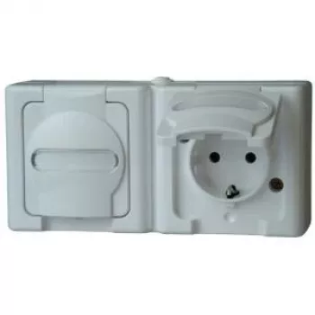 HEINRICH KOPP BLUE ELECTRIC paviršinis kombinuotas jungiklis ir Schuko kištukinis lizdas, IP44, Arktinė balta, 250V, 16A (131202003)