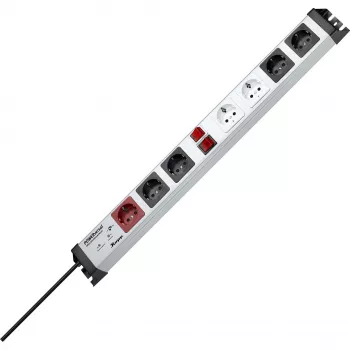 Heinrich Kopp POWERversal Ilgintuvas su 7 Kištukiniais Lizdais, Tipas F, IP20, 3600 W, Juoda/Pilka/Raudona/Balta, 1,4 m Laidas
