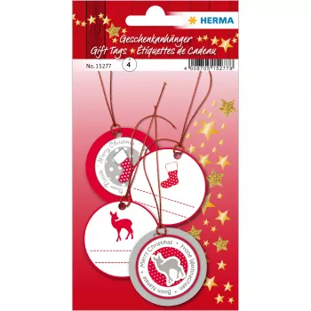 HERMA Christmas 3D lipdukai raudona sidabrinė popierius 4 vnt 50 mm
