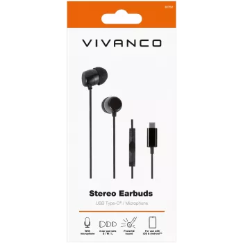 Vivanco Stereo USB-C In-Ear Headphones, Black (61752)