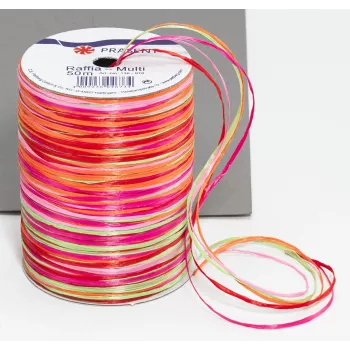 C.E. PATTBERG Raffia Gift Ribbon Matte Pink/Red/Orange/Green 3,0 mm x 50,0 m