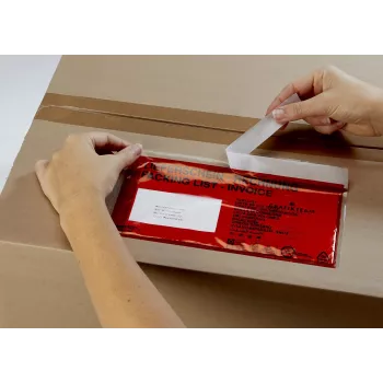 Vereinigte Papierwarenfabriken Docufix lipnus dokumentų maišelis DL pristatymo raštui/sąskaitai faktūrai raudonas/skaidrus, pakuotė po 1000 vnt.