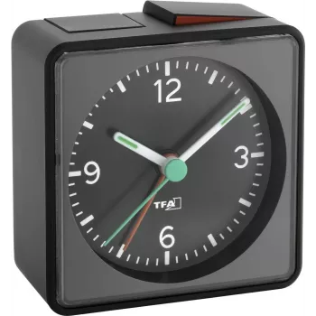 TFA Dostmann 60.1013.01 Push Electronic Alarm Clock – analoginis, tylus, su snaudimo funkcija ir foniniu apšvietimu