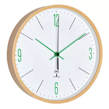 TFA Dostmann Analogue Design Radio Controlled Wall Clock with Maple Frame, Green (60.3524.04)