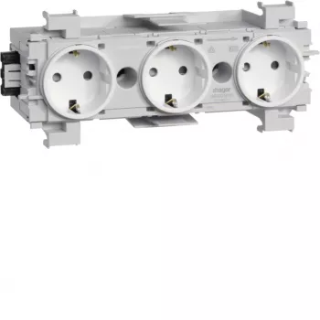 HAGER GS30019016 3-jungčių kištukinis lizdas, poliarinė balta, greitojo prijungimo gnybtai