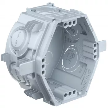 Kaiser Elektro UP1 Fix Flush-Mounted Device Box 1055-06 su fiksavimo briaunomis, 4 varžtų kupolais, 60x46 mm