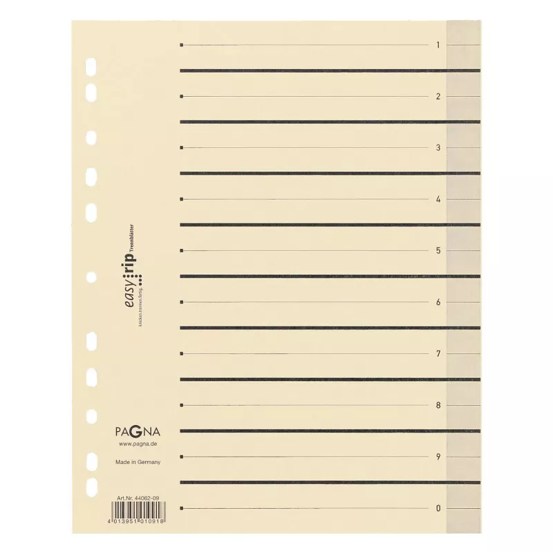 PAGNA A4 kartono failų skirtuvai, smėlio spalvos, 100 vnt., neperforuoti, 180 g/m² 44063-09
