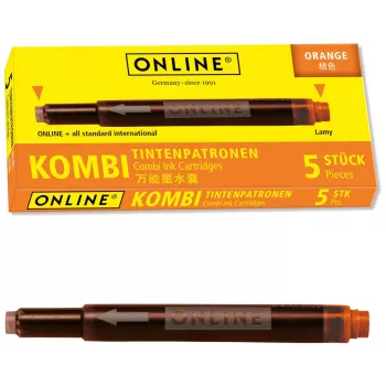 ONLINE 17174/12 Ink Cartridges for Fountain Pens Orange 5-Pack