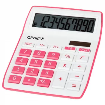 Genie Genius 840 stalinis skaičiuotuvas (10 skaitmenų, 1 eilutė, baterija/saulė, rožinė/balta)