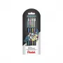 Pentel Dual Metallic gelinių rašiklių rinkinys – 4 rašikliai (juoda, mėlyna, auksinė, sidabrinė) – 0,5 mm – lizdinė pakuotė