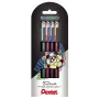Pentel Dual Metallic Gel Pen rinkinys – 4 spalvos (žalia, oranžinė, rožinė, violetinė) – 0,5 mm smulkus antgalis – plastikinis korpusas – lizdinė pakuotė
