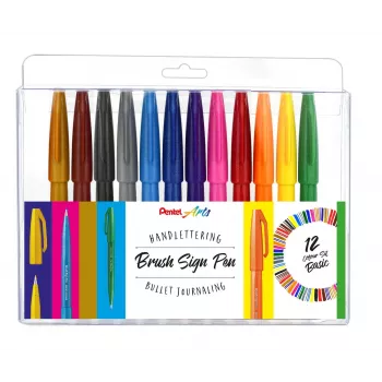 Pentel 12 SES15-12 Brush Pen Set Assorted Colors