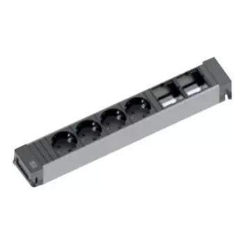 Bachmann Power Frame ALU Desk Power Unit 6-Slot 4x Type E Sockets 2x RJ45 Cat.6 2m Cable