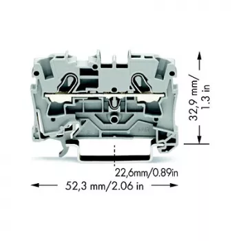 WAGO 2004-1201 Praeinantis gnybtų blokas, 2 laidininkai, 800 V, 32 A, pilkas, 6,2 mm plotis, CAGE CLAMP