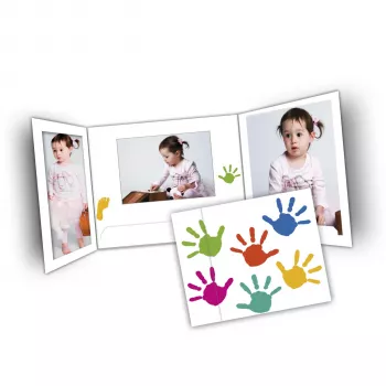 DAIBER Hands Portrait Photo Folders 13x18 cm, 25 vnt., balti su įvairiaspalviu rankų atspaudų dizainu