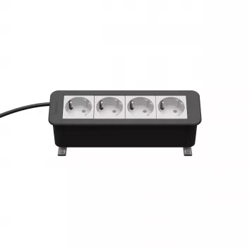 Kindermann CP Office Desk 4-Way Power Module (4 x Schuko, 3m Cable, Silver/Black)