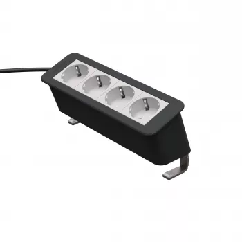 Kindermann CP Office Desk 4-Way Power Module (4 x Schuko, 3m Cable, Silver/Black)