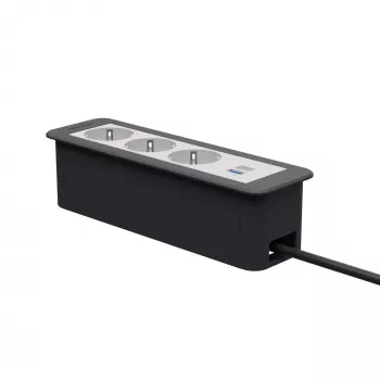 Kindermann CP Office Frame 4-Fold Desk Connectivity Module su 3x Schuko lizdais ir 1x USB-A įkrovimo prievadu (7551000223)