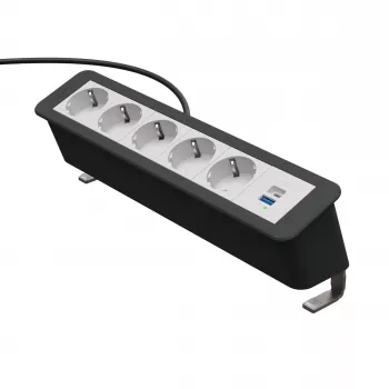 Kindermann CP Office Desk 6-Fold 5x Schuko 1x USB-C PD 60W Power Strip with Clamp
