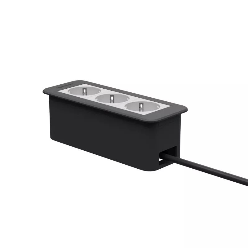 Kindermann CP Office Frame 3-Fach 3x Power Socket Desk Connectivity Panel Sidabrinis/Juodas