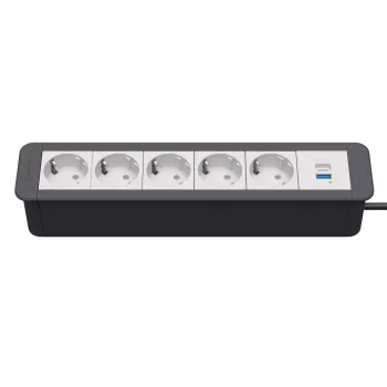 Kindermann CablePort Office Frame 6-fold 5x Schuko 1x USB-C PD 60W Silver