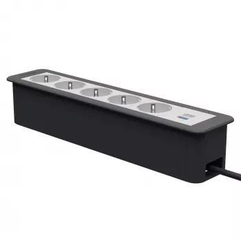 Kindermann CablePort Office Frame 6-fold 5x Schuko 1x USB-C PD 60W Silver