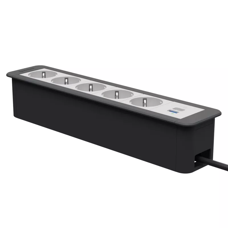Kindermann CablePort Office Frame 6-fold 5x Schuko 1x USB-C PD 60W Silver