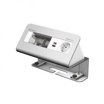 Kindermann CablePort desk² 4-Way 1x Schuko Socket 1x USB-A Charging sidabrinis