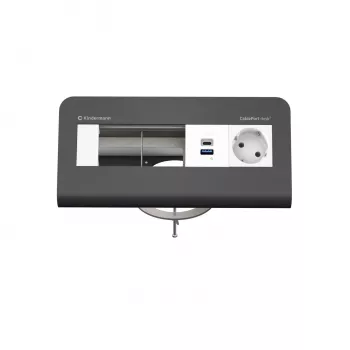 Kindermann CP desk² 80 4-fold Desk Connectivity Panel su 1x maitinimo ir 1x USB-A, sidabrinis/juodas