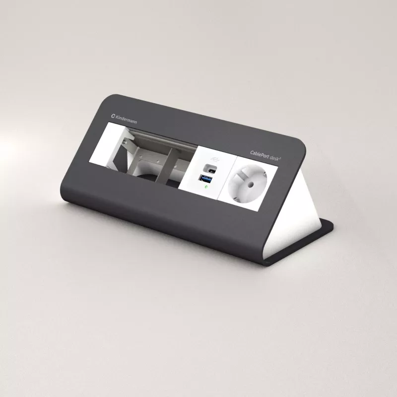 Kindermann CP desk² 80 4-fold Desk Connectivity Panel su 1x maitinimo ir 1x USB-A, sidabrinis/juodas