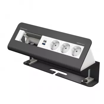Kindermann CablePort desk² 6-way 3x Schuko 2x USB-A stalinis jungiamasis modulis sidabrinis/juodas