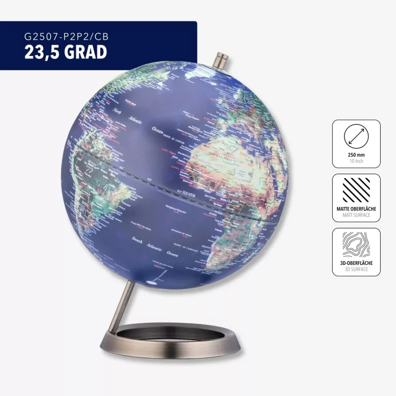 TROIKA Globe 23.5 Degrees (G2507-P2P2/CB) – stalo gaublys, popieriaus prispaudėjas, chromuotas pagrindas, 60 mm