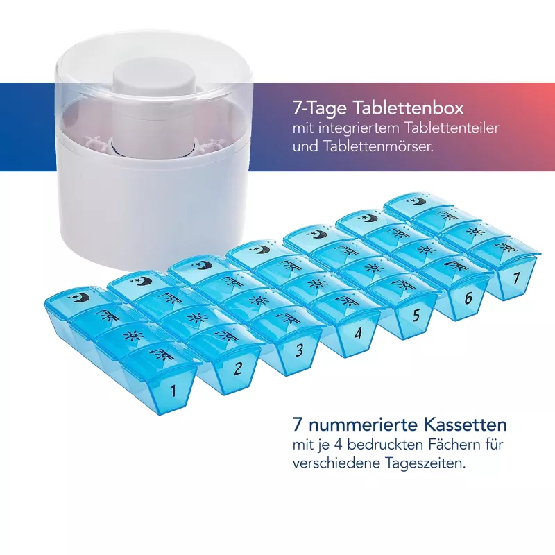 First Aid Only tabletinė su tablečių skaldytuvu, mėlyna balta