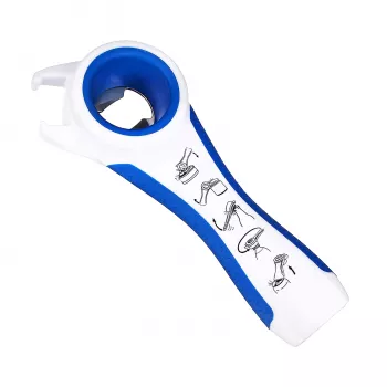 First Aid Only 5-in-1 Multi-Opener butelių ir skardinių atidarytuvas, balta/mėlyna, sumažina pastangas