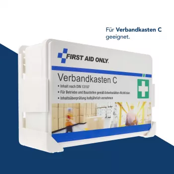 First Aid Only sieninis laikiklis pirmosios pagalbos rinkiniui C, su išgręžtomis skylėmis, baltas/pilkas