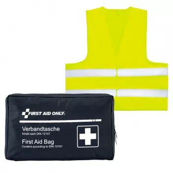 First Aid Only Motociklo pirmosios pagalbos rinkinys DIN 13167 mėlynas su perspėjamąja liemene