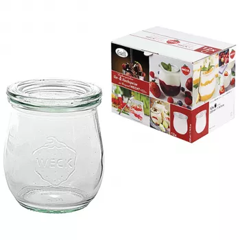 WECK Tulip Jar 220ml rinkinys 12 vnt. – stikliniai konservavimo indeliai su stikliniais dangteliais ir guminiais tarpikliais