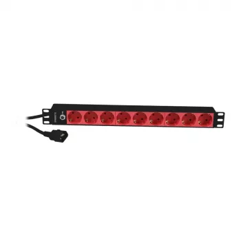 Synergy 21 ALLNET 19 colių 1U 9 lizdų Schuko maitinimo juosta su C14 kištuku 10A juoda