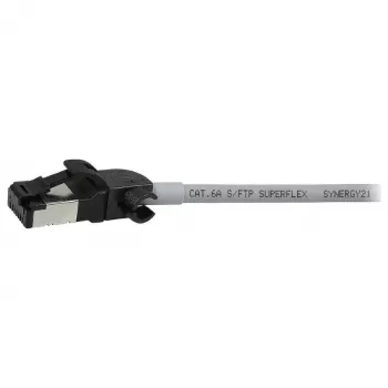 Synergy21 Patch Cable RJ45, CAT6A 500MHz, 0,15m, Pilka, S/FTP, Slimline Round d=4,5mm, TPE/LSZH (Superflex), AWG28, su CAT7 žaliava ir sukamu kištuku
