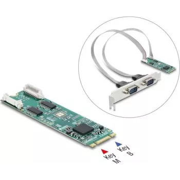 Delock M.2 Card to 2 x Serial RS-232 DB9 su standartiniu ir žemo profilio laikikliais