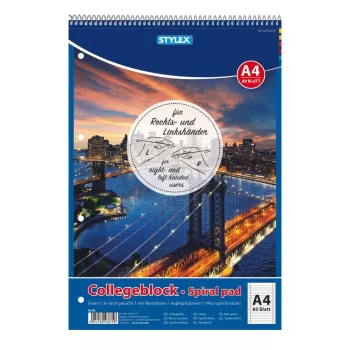 STYLEX College Block Spiral Pad DIN A4 Lined 80 Sheets 70 g/m² White