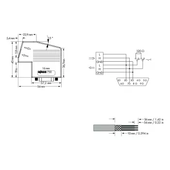 WAGO 750-963 D-Sub jungties modulis, 9 kontaktų (motina), pilka, IP20, skirta WAGO I/O System 750