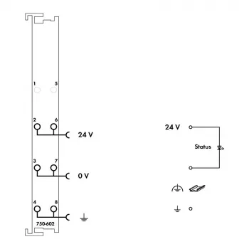 WAGO 750-602 Sisteminis maitinimo modulis, 24 VDC, 1,08 A, DIN bėgelis, pilka, CAGE CLAMP
