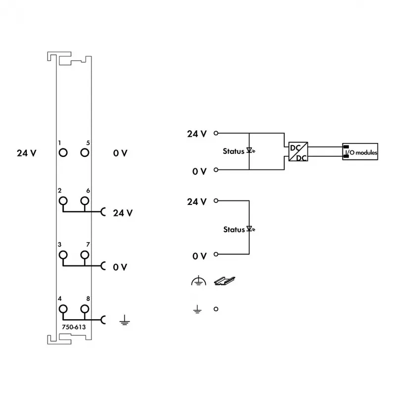 WAGO 750-613 4-ių laidų gnybtų blokas, pilkas, CAGE CLAMP, 0,08–2,5 mm², DIN-35 bėgelis