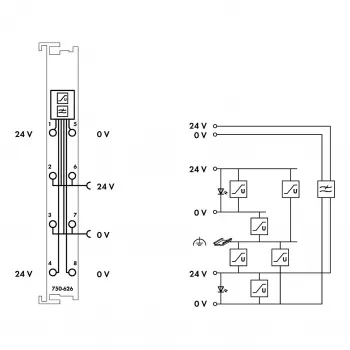 WAGO 750-626 2-Kanalų Skaitmeninis Įvesties Modulis 24 VDC, CAGE CLAMP, Šviesiai Pilkas