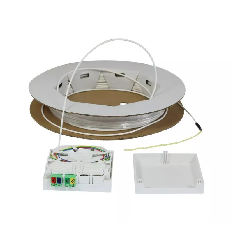 Synergy 21 FTTH Compact Box Pre-Terminated, 4xLC/APC to Open End, 60m, 9/125µm, G.657.A2, 4-Fiber, OD 2,2mm