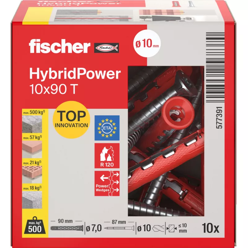Fischer HybridPower 10x90 T varžtai medienai, 50 vnt. pakuotė